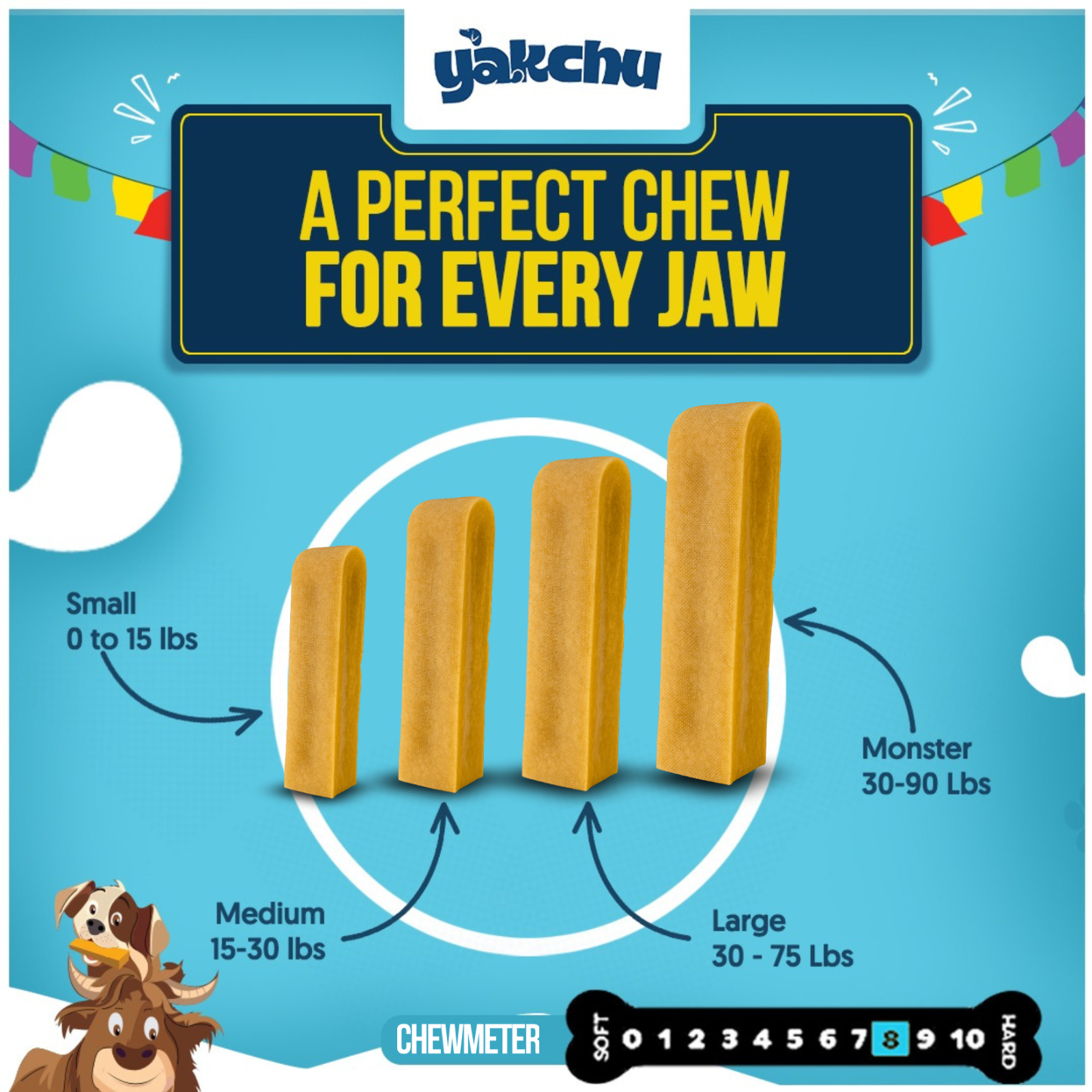 Yakchoo Himalayan Yak Cheese Dog Chews – Medium 70g - 2 or 3 Pack Options