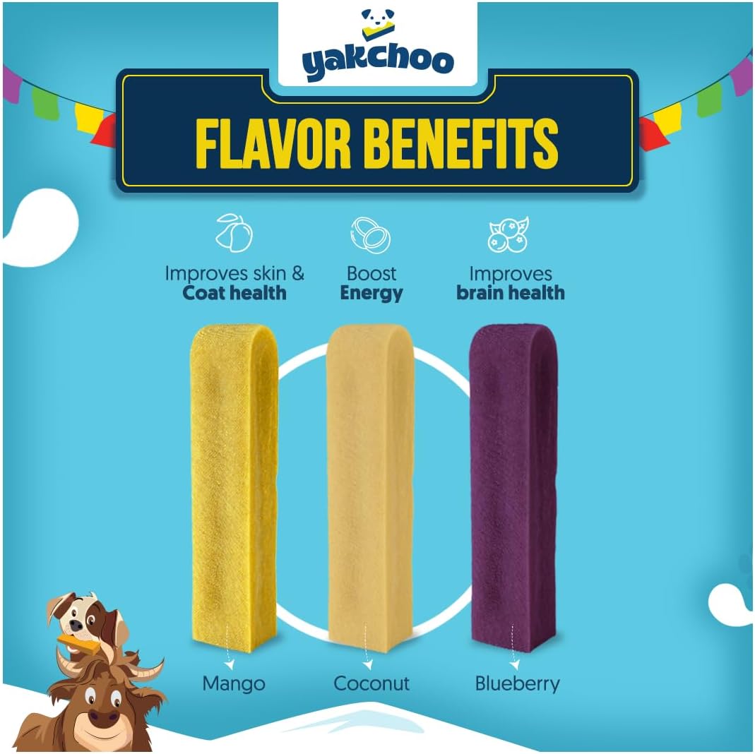 Yakchoo Himalayan Yak Cheese Dog Chews – Medium 70g - Blueberry Coconut & Mango 3 Pack