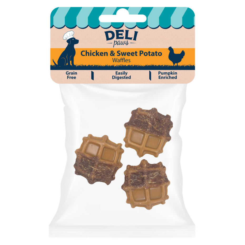 Deli Paws Waffles – Chicken & Sweet Potato Dog Treats 3pk