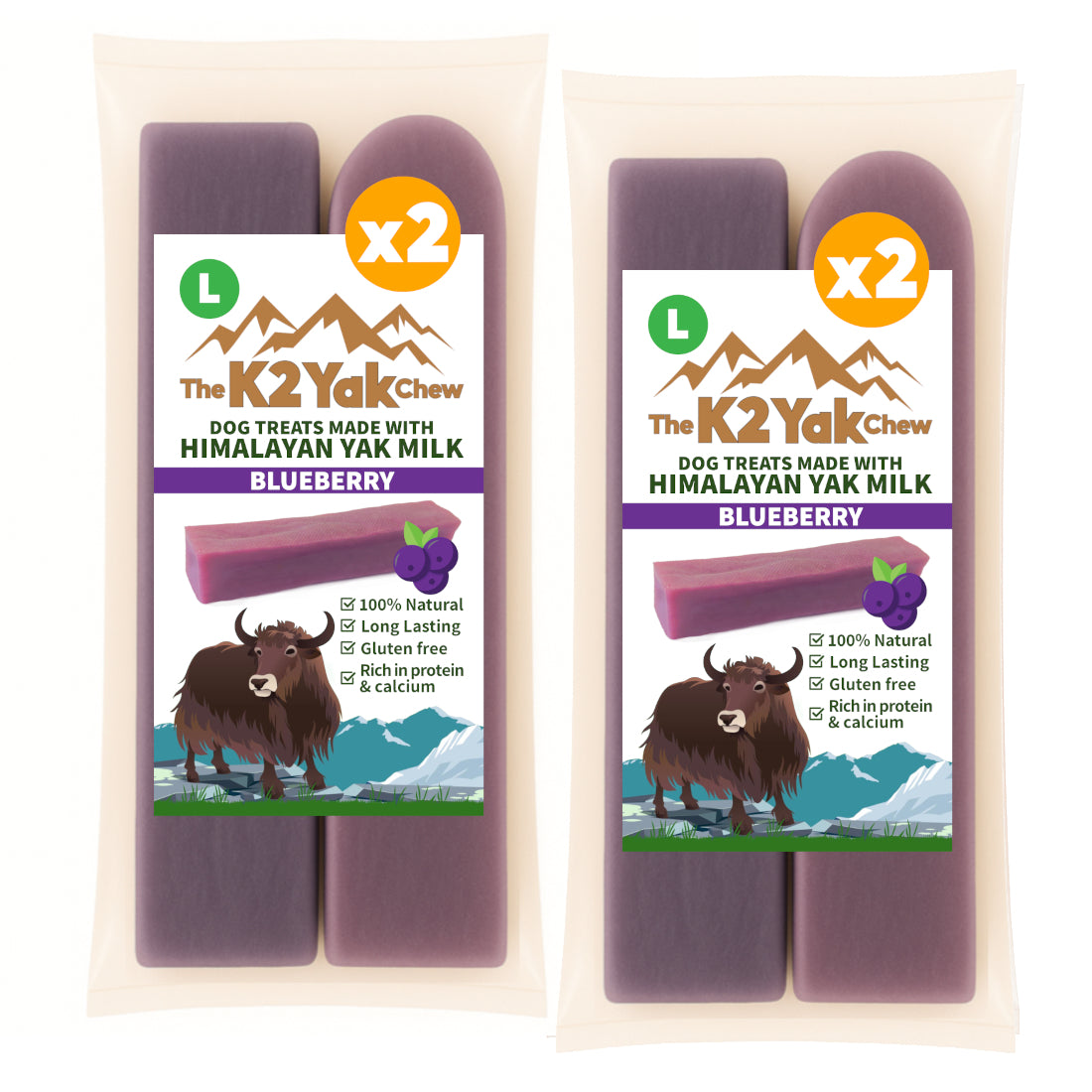 K2 Yak Chews Dog Treats Blueberry Large