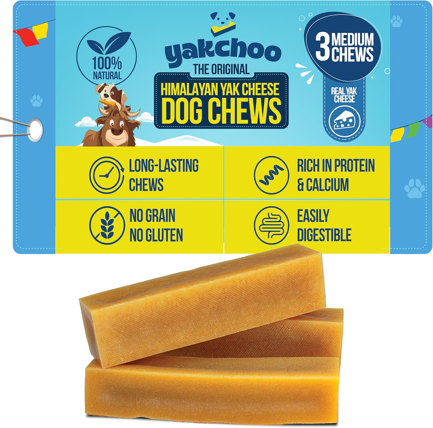 Yakchoo Himalayan Yak Cheese Dog Chews – Medium 70g - 2 or 3 Pack Options